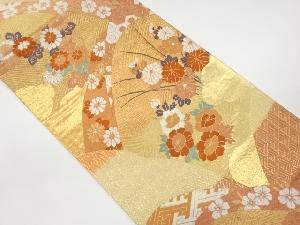 花々に波・雲模様織出し袋帯